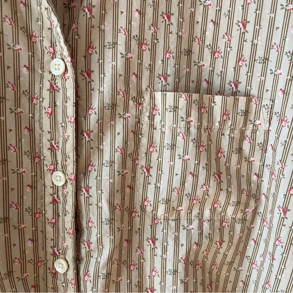Vintage Old Navy Tan & Pink Floral Cotton Button Down Collared Shirt Size XXL - Picture 5 of 13